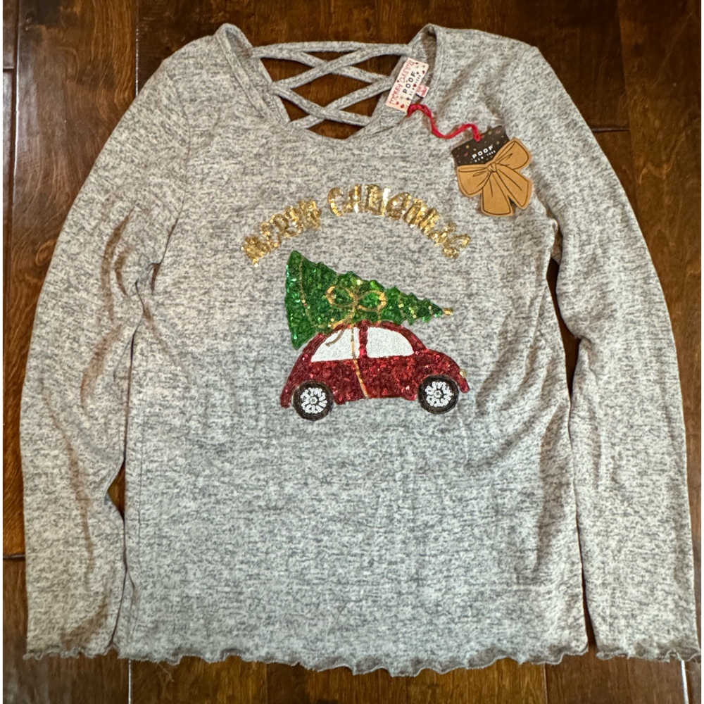 NWT Womens Sequin Merry Christmas Sweater Size Large VW Christmas Tree Gray